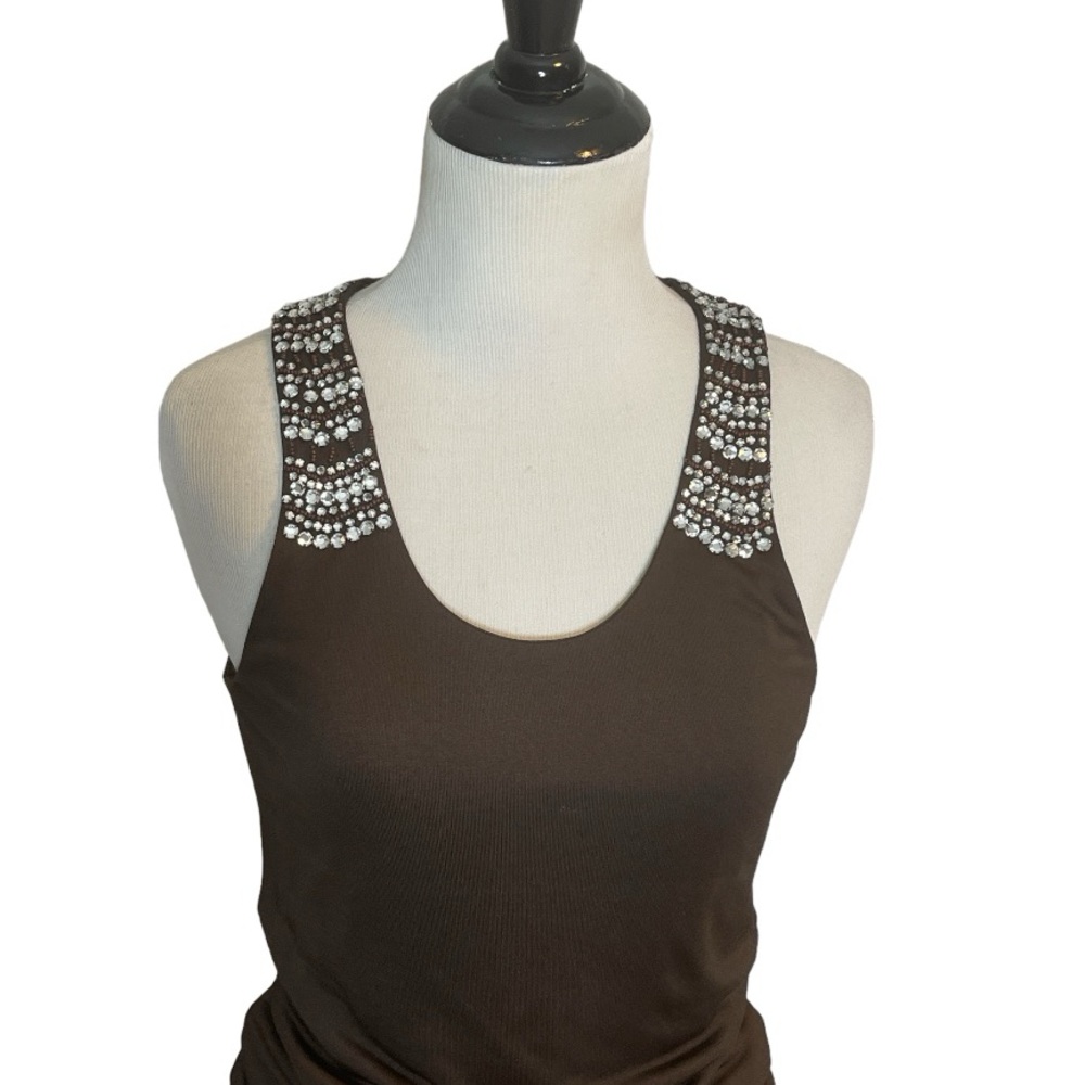 ALICE + OLIVIA SILK VISCOSE SLEEVELESS RHINESTONE ACCENT TANK TOP TUNIC - Picture 3 of 10